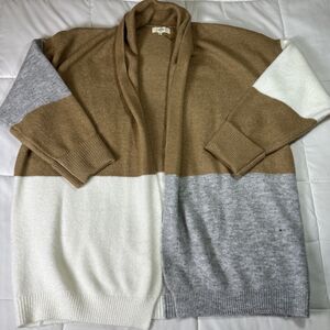 Entro Colorblock Oversized Open Front Cardigan Brown Gray White Medium